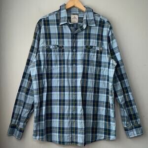 Ascend Men Size Large Blue Plaid Cotton Button Up Shirt Gorpcore Business Casual